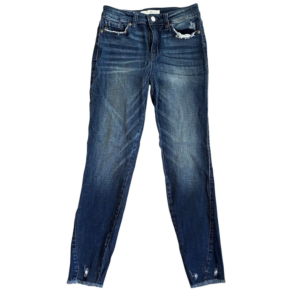 Kancan Mid Rise Distressed‎ Skinny Jeans size 5 Dark Wash